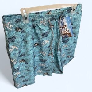 Men's Brixton Blue Swim Trunks with Sea Creature Pattern